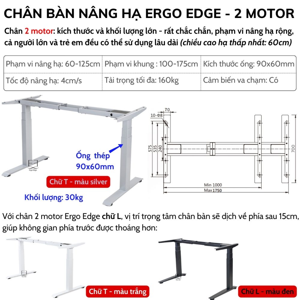 Ergohuman - bàn nâng hạ Ergo Edge